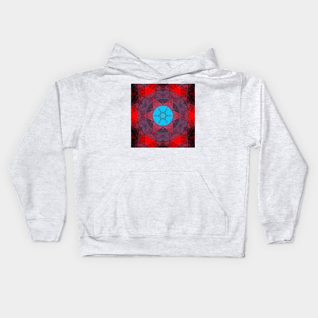 Mosaic Kaleidoscope Flower Blue and Red Kids Hoodie by WormholeOrbital